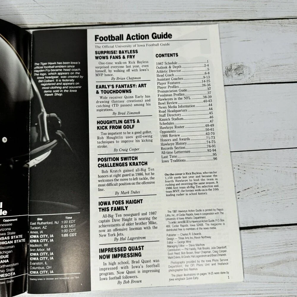 Iowa Hawkeyes Football 1987 Action Guide Vintage Official Program Big‎ Ten NCAA